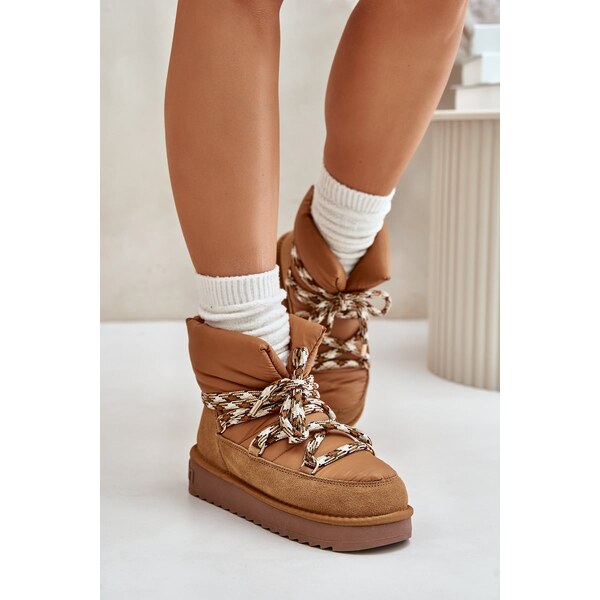 Suede womens snow boots with chunky lacing D.Franklin Brown 59905850