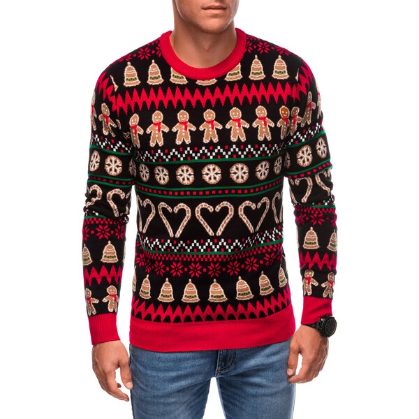Edoti Mens Christmas Norwegian gingerbread sweater - black and brown 60130121