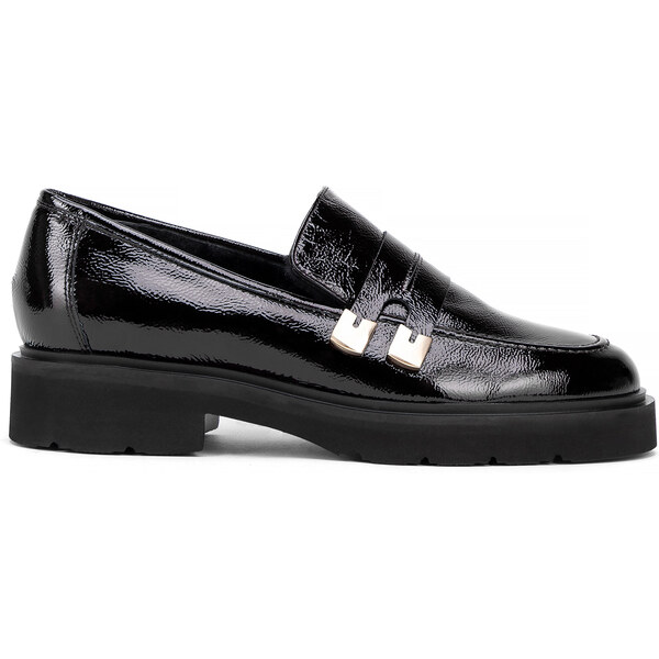 Wittchen Dámske mokasíny z lakovanej kože s kožušinou čierne 99-D-107 57217105