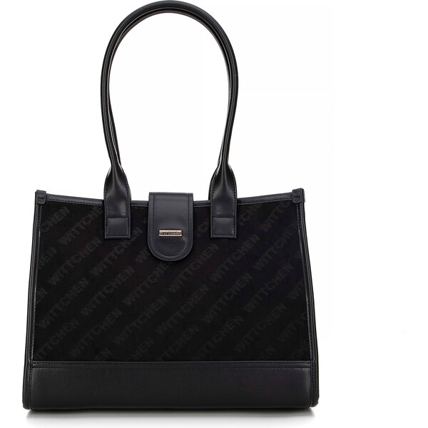 Wittchen Klasyczna torebka na ramię z materiałową wstawką czarna 99-4Y 66066132