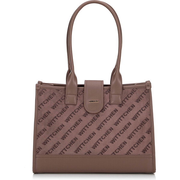 Wittchen Klasyczna torebka na ramię z materiałową wstawką beżowa 99-4Y 66066156