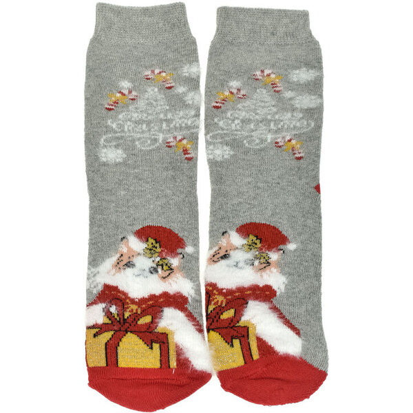 AURA.VIA Detské vianočné bavlnené sivé ponožky SantaGift 28-35 60142340
