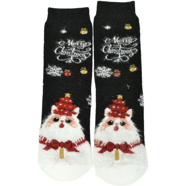 AURA.VIA Detské vianočné bavlnené čierne ponožky SantaGift 28-35 60142341
