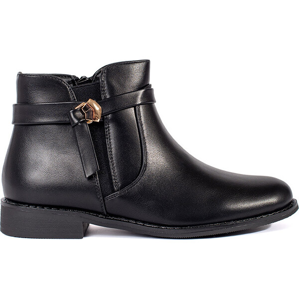 SHELOVET Čierne členkové topánky s pásikom na nízkom podpätku, 66148947