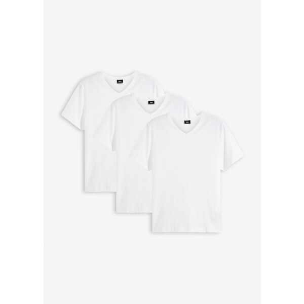bonprix Tričko s V-výstrihom (3 ks), farba biela 44734412