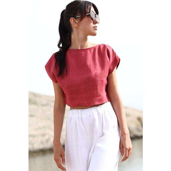 Lotika Linen Krátke ľanové tričko zoštíhľujúce 63334265