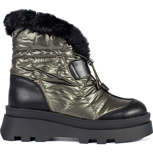 BASIC Zelené dámske snehule s čiernou kožušinou JJ56P-GR 58499463