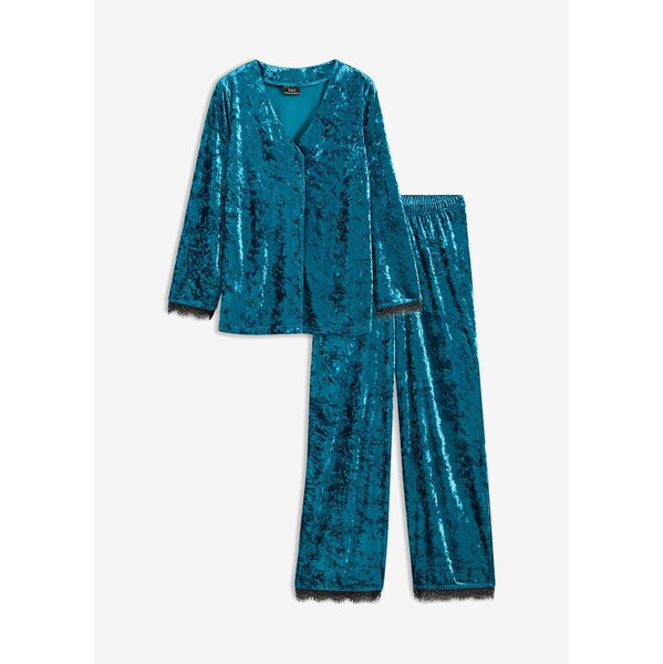 bonprix Domáce oblečenie z lesklého zamatu, farba modrá 60211725