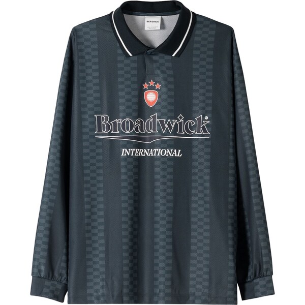 Bershka Tričko tmavozelená / oranžová / biela 63149580