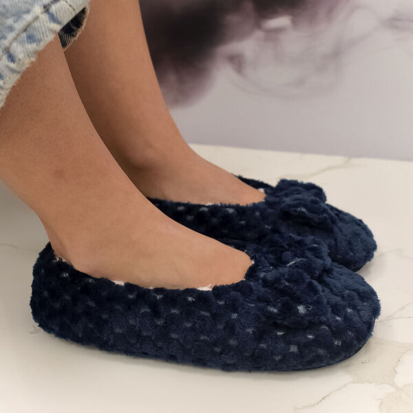 MR PAMUT Dámske plyšové tmavomodré ponožky Cozy Bow 60223947