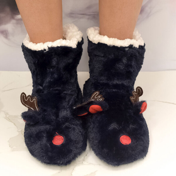 MR PAMUT Detské tmavomodré plyšové ponožky Reindeer Bliss 24-35 60223959