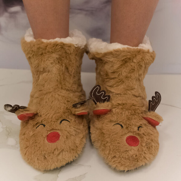 MR PAMUT Detské svetlohnedé plyšové ponožky Reindeer Bliss 24-35 60223960