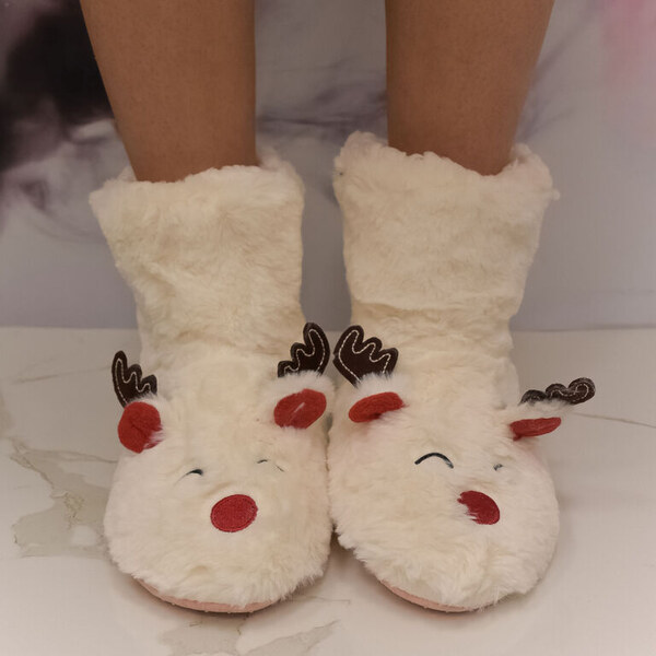 MR PAMUT Detské biele plyšové ponožky Reindeer Bliss 24-35 60223956