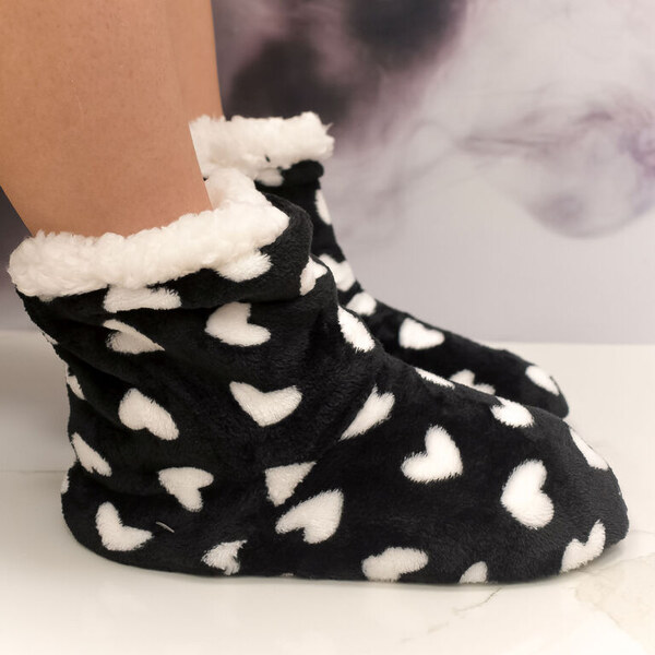 MR PAMUT Dámske plyšové čierno-biele ponožky Heart Warmth 35-41 60223966