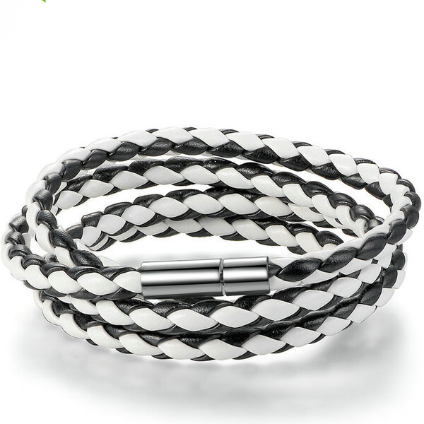 Ligot Kožený pletený náramok čierno-biely 60229004