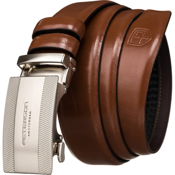 Peterson hnedý kožený opasok so striebornou sponou PTN A007 BROWN 57535883