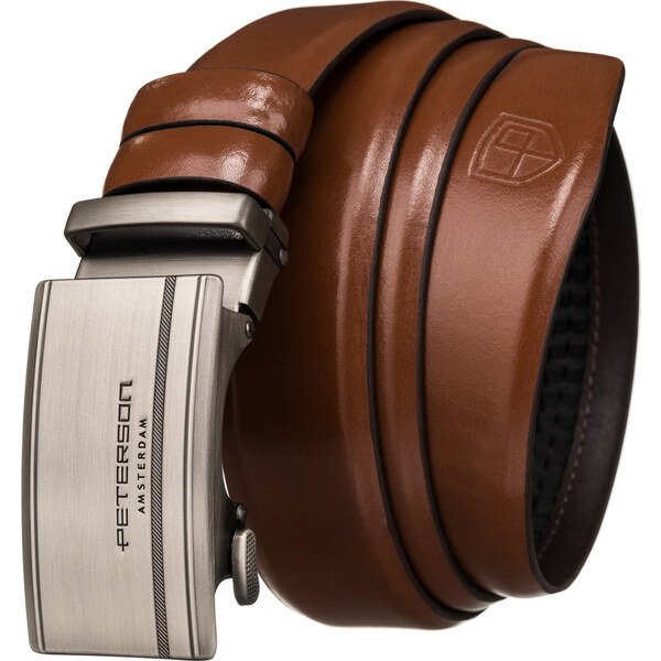 Peterson hnedý elegantný opasok so striebornou sponou PTN A006 BROWN 57535884