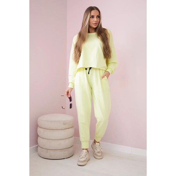 MladaModa Tepláková súprava s oversize mikinou model 9456 svetlá žltá 46491085