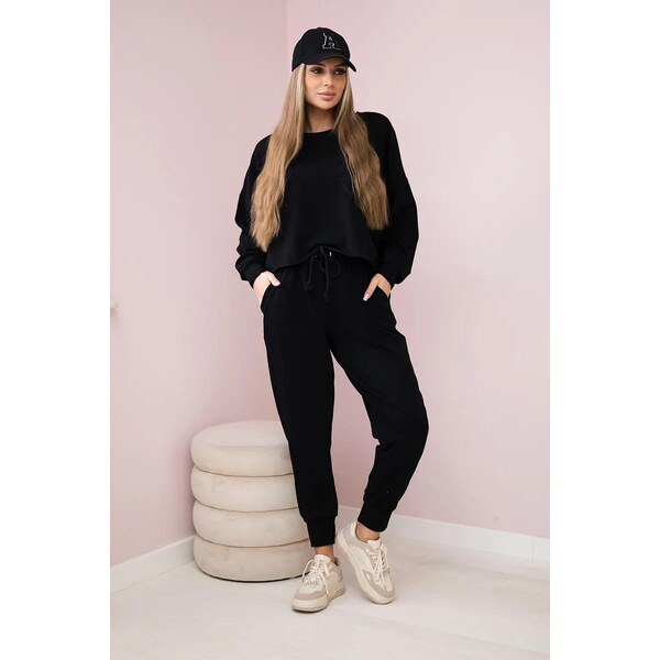 MladaModa Tepláková súprava s oversize mikinou model 9456 čierna 46491086