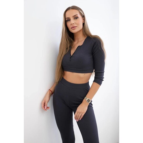 MladaModa Crop-topová súprava z vrúbkovaného materiálu model 9433 43967342