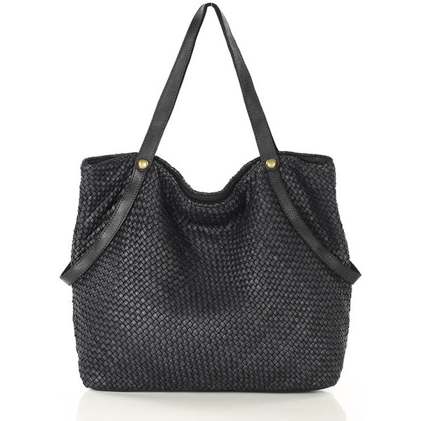 MARCO MAZZINI Veľká pletená kožená shopper taška | čierna v244a 60290510