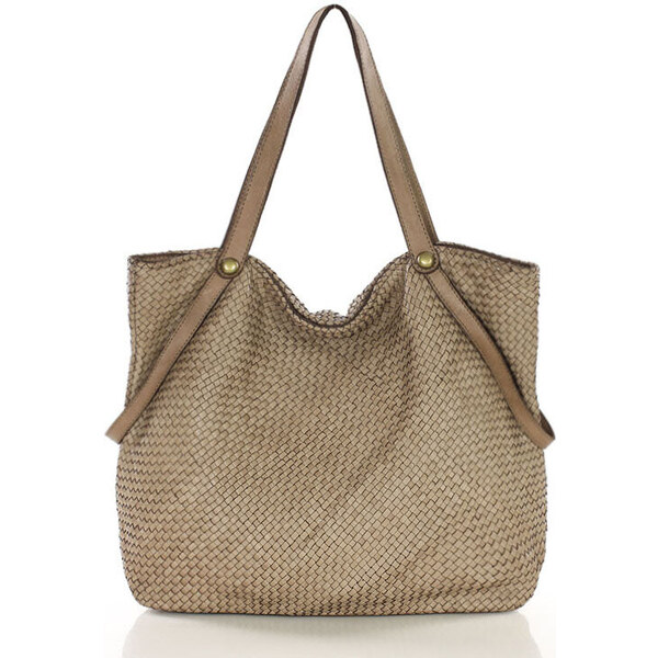 MARCO MAZZINI Veľká pletená kožená shopper taška | béžová v244d 60290513