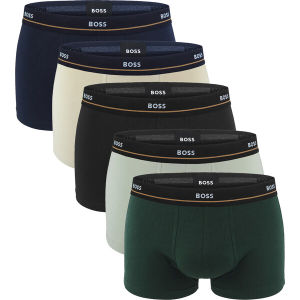 BOSS - boxerky 5PACK essential cotton stretch beige & dark green tones 60301617
