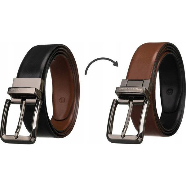 Peterson Hnedo-čierny obojstranný kožený opasok s otočnou prackou [DH] 57539994