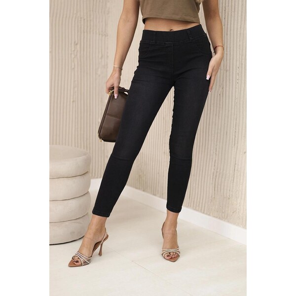 MladaModa Džínsové nohavice s mašľou model 3653 čierne 63034455