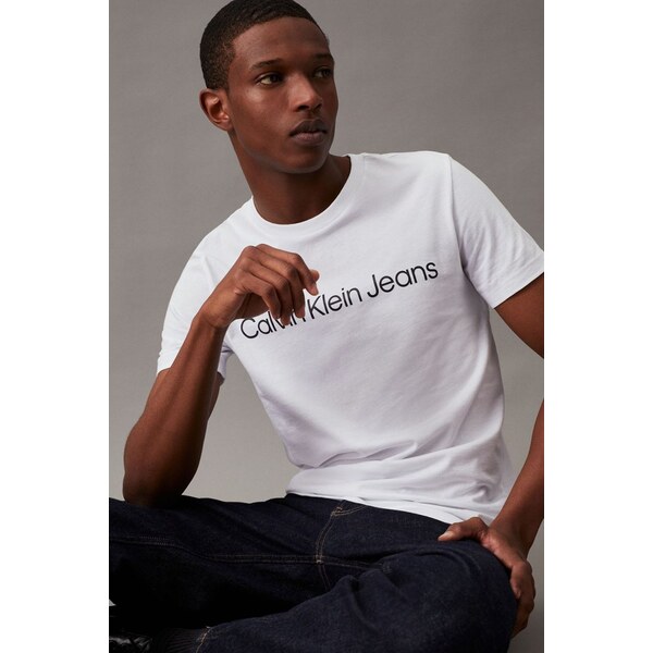 Calvin Klein Mens Logo Organic Cotton Crew Neck Short Sleeve White T 66353589