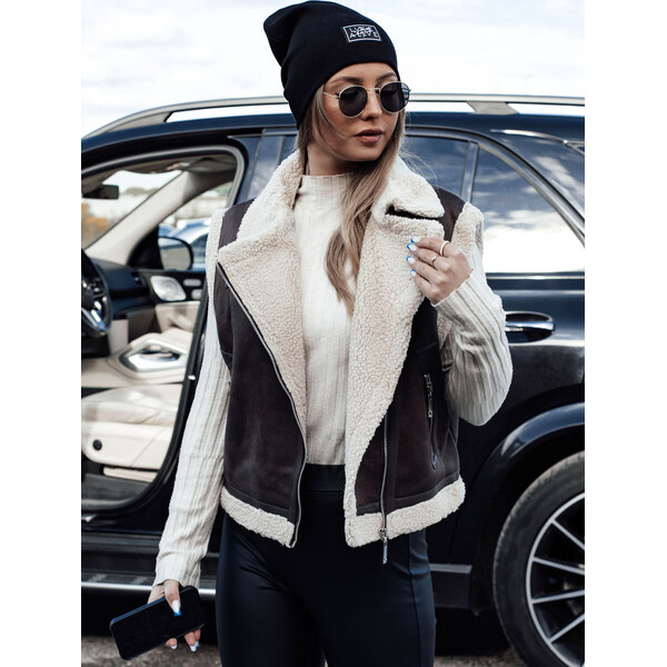 BASIC Kávovo hnedá semišová vesta s ovčím kožúškom WOOLZIP TY4746 60381989