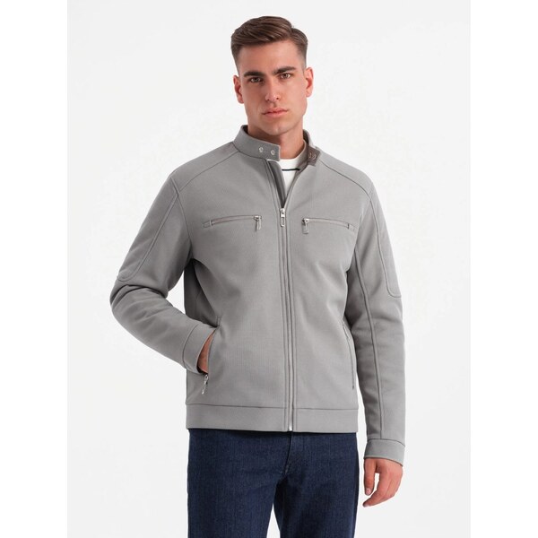 Ombre Clothing Trendy šedá motorkárska bunda V3 JALP-0157 57664875