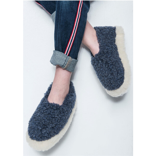 Glara Vlnené papuče modro-biele 60442518