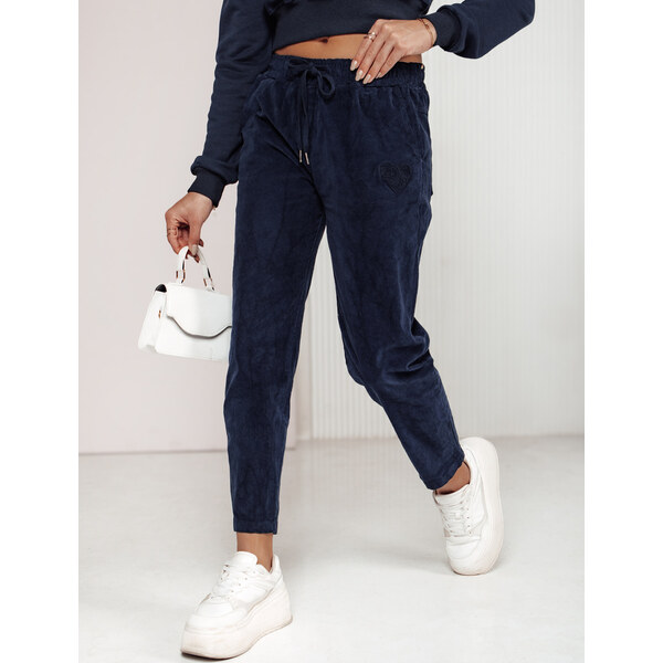 BASIC Tmavomodré dámske menčestrové nohavice s gumou v páse VELVITO 60443552