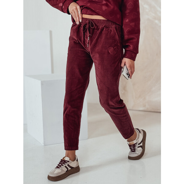 BASIC Bordó dámske menčestrové nohavice s gumou v páse VELVITO UY2287 60443553