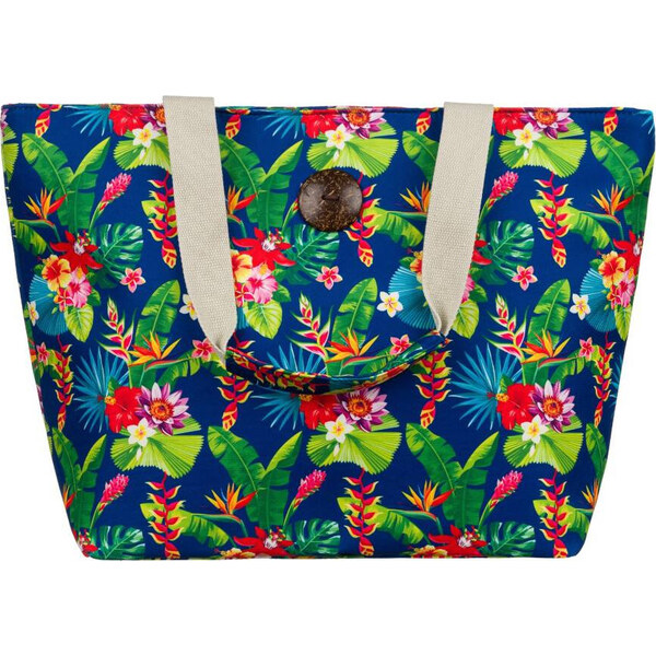 BASIC Modrá plážová taška s potlačou listov a kvetov 207-13-0569 56307021