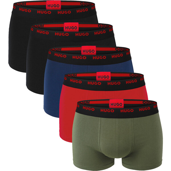 HUGO - boxerky 5PACK cotton stretch modern dark blue / red logo waist 60494986