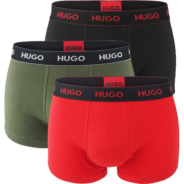 HUGO - boxerky 3PACK cotton stretch modern red & black / metallic 60494990