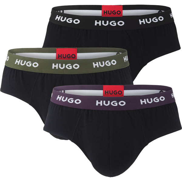 HUGO - slipy 3PACK cotton stretch black / modern dark color waist 60494991