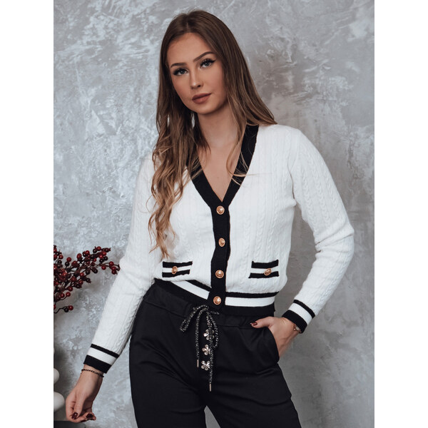 BASIC Biely dámsky vrkôčikový sveter na gombíky FUZZY MY2365 60496126