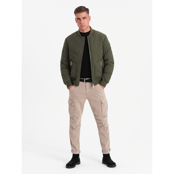 Ombre Mens quilted bomber jacket with metal zippers - dark olive green 50597967