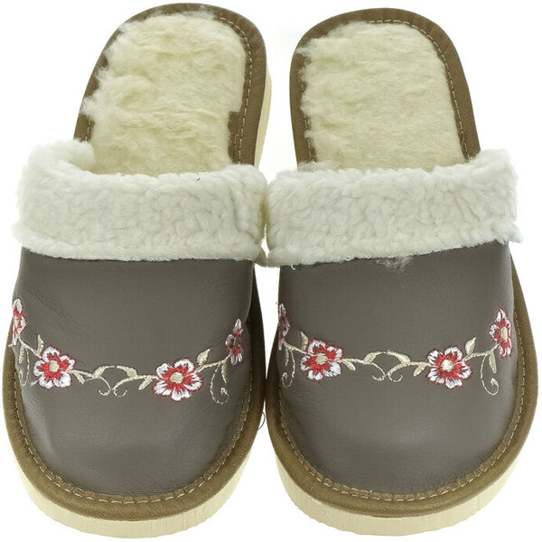 JOHN-C Dámske sivé papuče s výšivkou ELENA 60524648