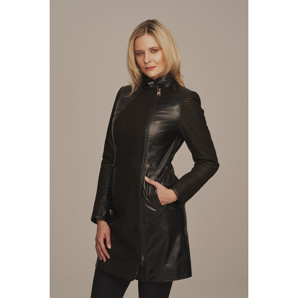 KONOPKA Dámsky čierny kožený kabát 29232788