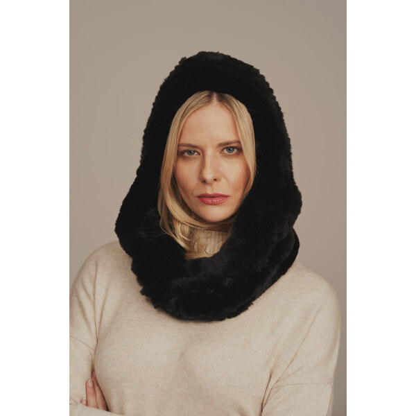 KONOPKA Dámska zimná kožušinová šatka, čierna. Šál s kapucňou vyrobený 29232838