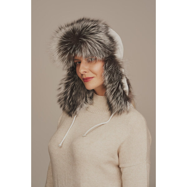 KONOPKA Dámska čiapka s pravou kožušinou striebornej líšky 29232835