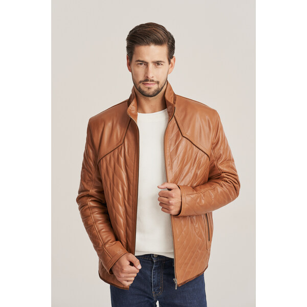 KONOPKA Hnedá pánska kožená bunda 29232865