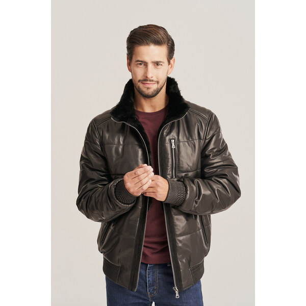 KONOPKA Pánska zimná kožená bunda s kapucňou 47166587