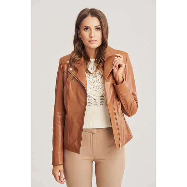 KONOPKA Dámska hnedá krátka kožená bunda 29232890