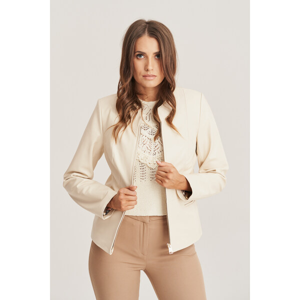 KONOPKA Dámska klasická béžová kožená bunda 29232893