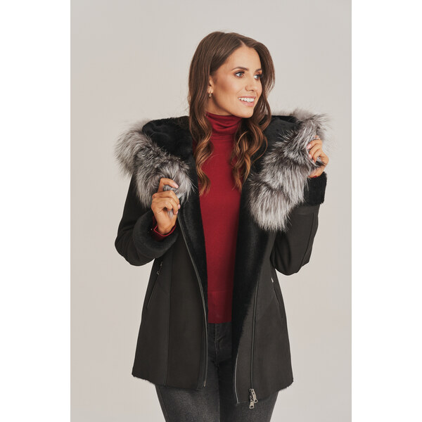 KONOPKA Dámsky čierny kožuch s kapucňou 29232905